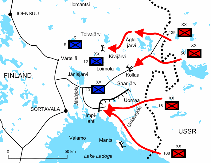 Finnish and Soviet lines in the Winter War Kolla front