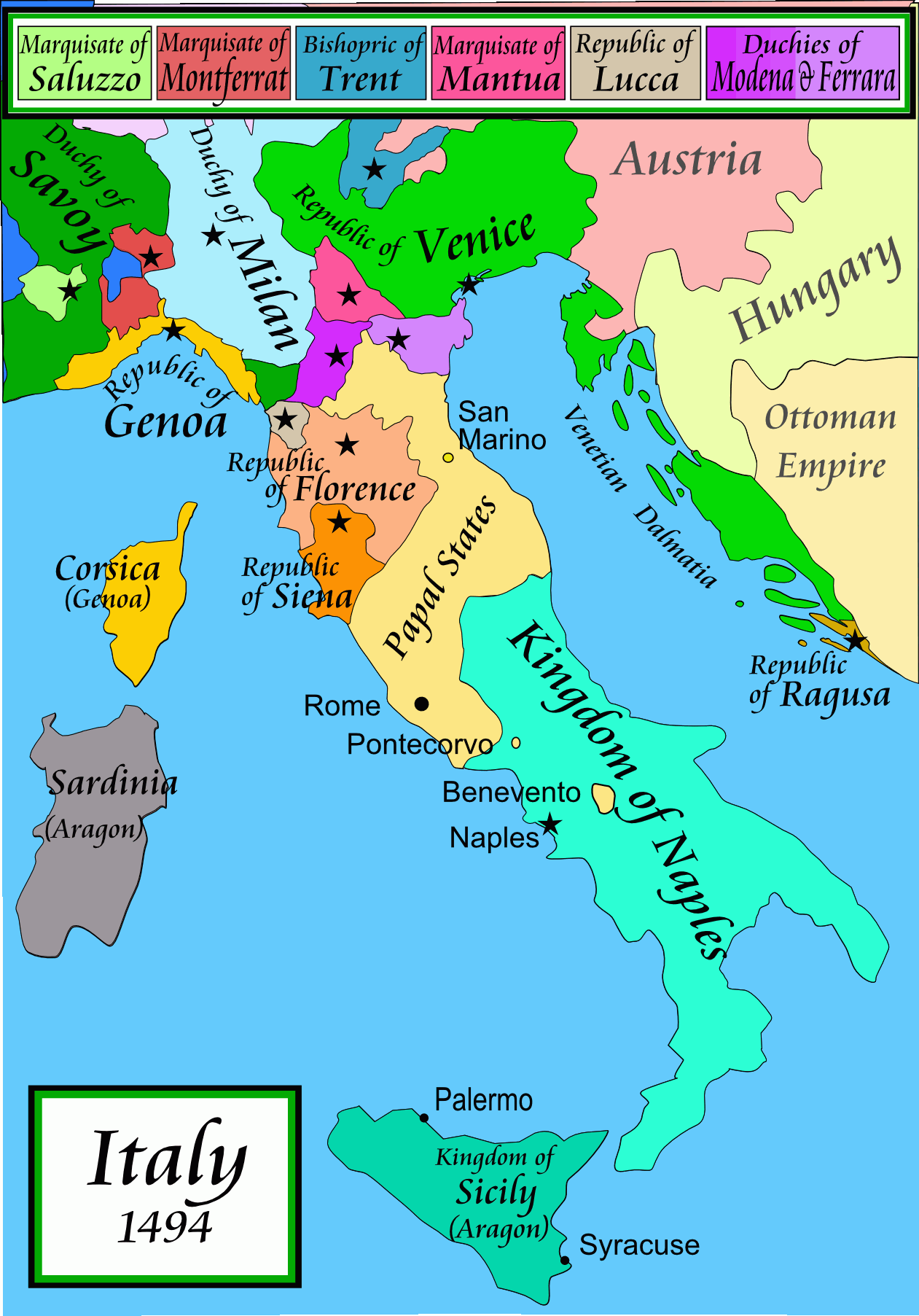 Political map of Italy, 1494