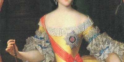 Painting of a young Catherine dressing ayellow dress and a red band