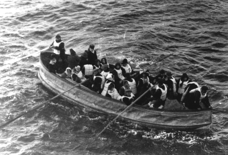 A dozen of Titanic's survivors with life vests